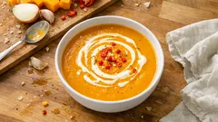 Roasted butternut squash soup with chilli crème fraîche