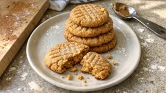 Crisp-edged, chewy-centre peanut butter cookies — an easy one-bowl bake