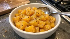 Buttered swede, done right: tender dice with a glossy buttery finish