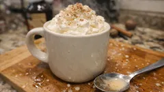 Sloppy Santa: a quick hot eggnog cocktail with brandy, spiced rum and nutmeg