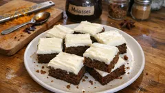 Sliceable gingerbread bars – an easy traybake with vanilla cream cheese frosting