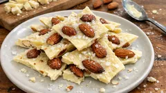 White chocolate almond bark with sea salt – deeply toasted almonds, quick to make