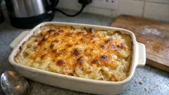 French Potato & Onion Gratin with Cheddar – creamy layers, crisp golden top