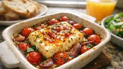 Baked feta with burst tomatoes and chilli honey