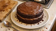 Easy chocolate fudge cake with cocoa butter icing