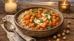 Healthy butternut squash and chickpea curry with rice
