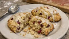 Cranberry and white chocolate scones with vanilla glaze — flaky, buttery and fuss-free