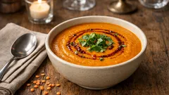 Quick spiced carrot and lentil soup