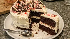 Peppermint Bark Cake: easy chocolate sponges with silky mint buttercream