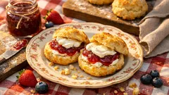 Classic British scones with jam and clotted cream