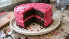 Chocolate layer cake with cranberry buttercream – a festive showstopper made in one pan