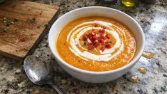 Creamy roasted butternut squash and chilli soup