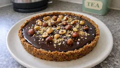 Chocolate Hazelnut Tart with a Crisp Biscuit Crust (make-ahead ganache filling)