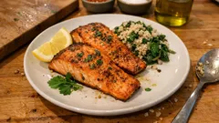Quick herb-crusted air fryer salmon fillets