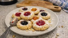 Jam Thumbprint Biscuits with Almond Shortbread – double-dusted and filled to order