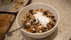 Crisp maple honey baked granola with berries