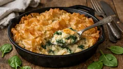 One-pan smoked haddock and spinach filo pie